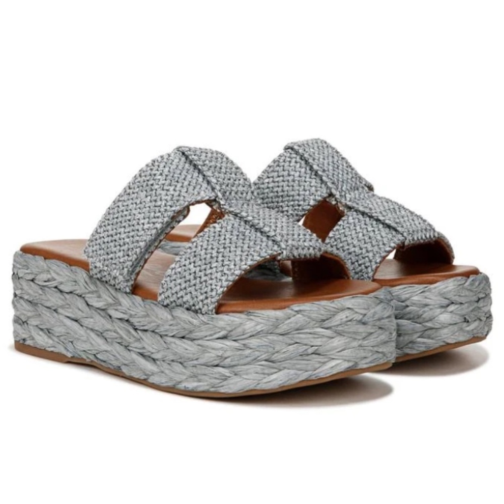 BOHEMIAN 🔥 RETRO Y2K ZODIAC BLUE RAFFIA PLATFORM SANDALS